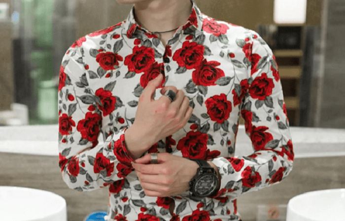 Styling-look Flower Style Casual Men Shirt Long Sleeve